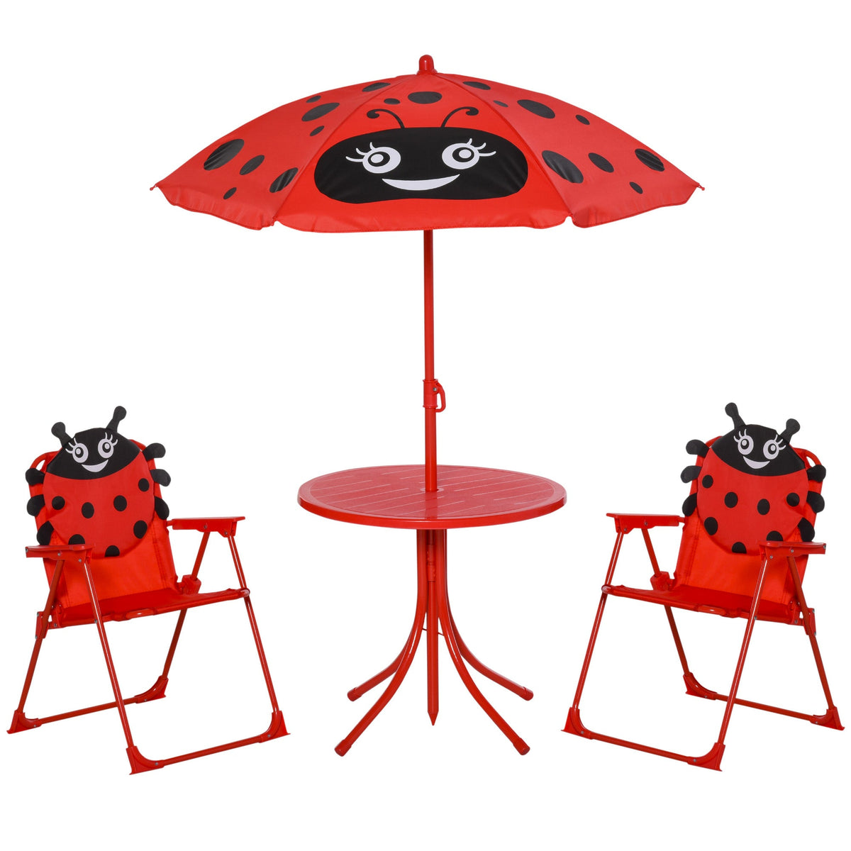 Outsunny Kids Outdoor Table and Chairs Garden Furniture Ladybird Pattern with Removable & Height Adjustable Sun Umbrella, Red