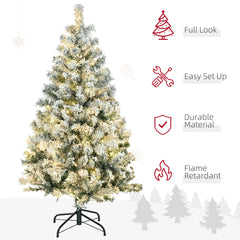 HOMCOM 4.5' Artificial Snow Christmas Trees with Frosted Branches, Warm White or Colourful LED Lights, Steel Base