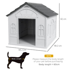 PawHut Plastic Weather-Resistant Dog House, for Indoors and Outdoors, Large Dogs - Grey