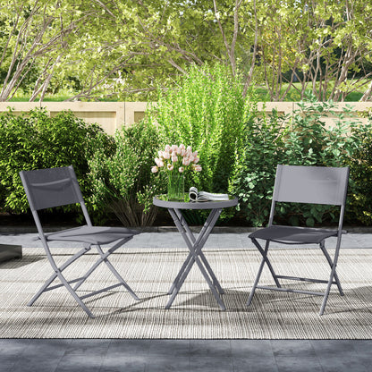 Outsunny 3 Pieces Outdoor Bistro Set, Glass Top Outdoor Table and 2 Folding Chairs with Protecting Feet, Grey