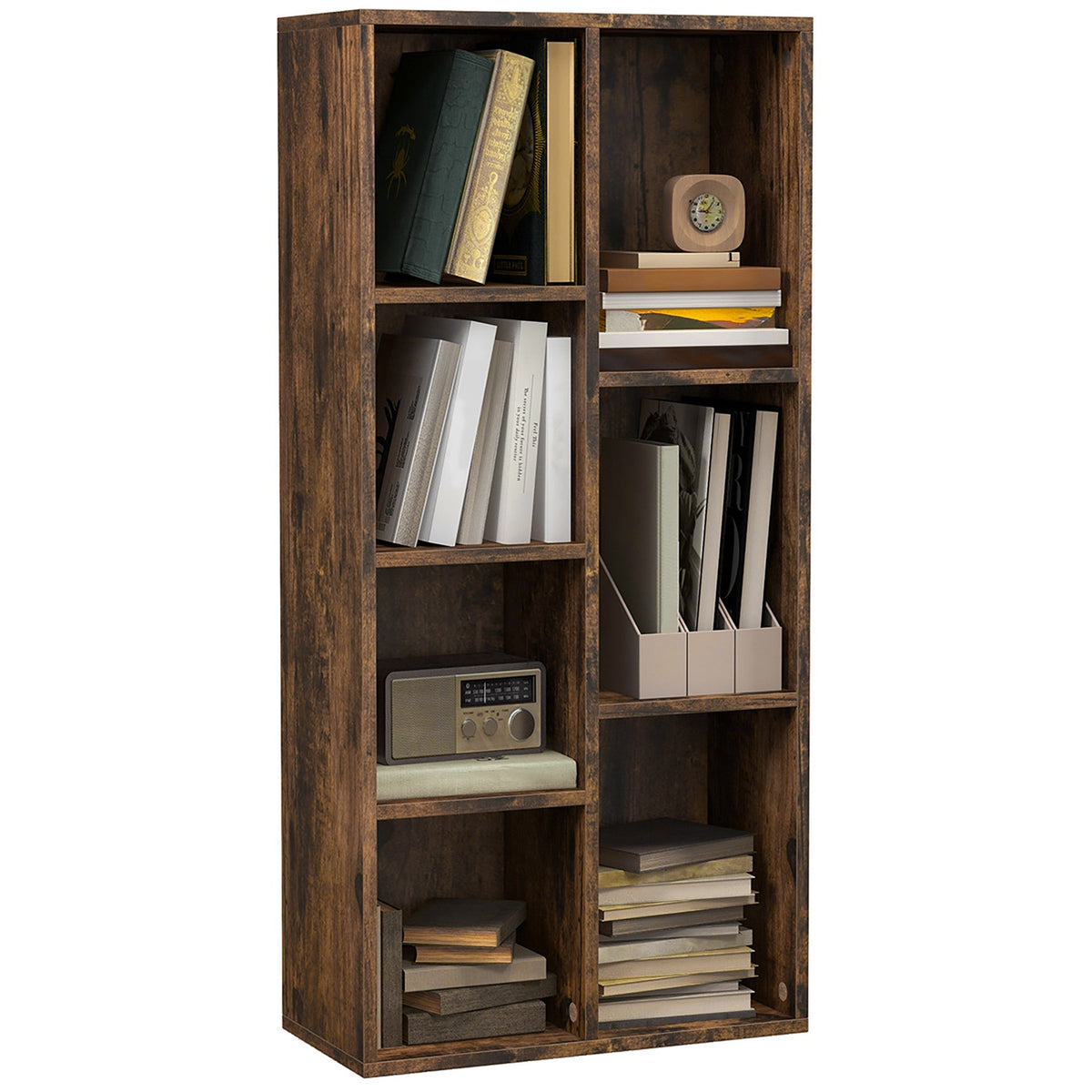 HOMCOM Seven-Cube Bookcase - Rustic Brown Wood Effect