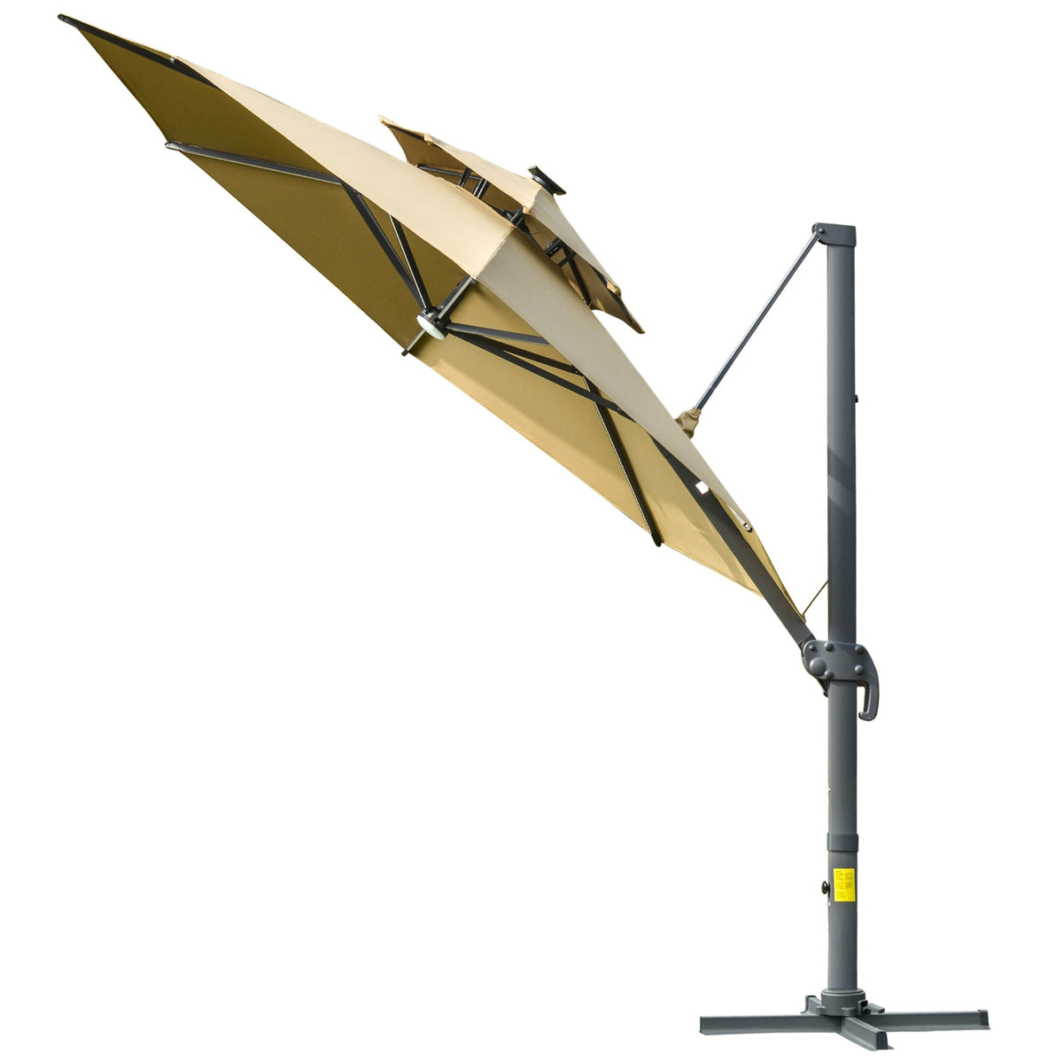 Outsunny 3m Cantilever Parasol w/ Solar Lights Power Bank Base 360√Ç¬∞ Spin Khaki