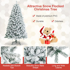 180 cm Snow Flocked Artificial Christmas Tree with 600 Tips