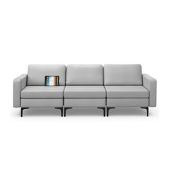 3-Seat Sofa with Magazine Caddy Holder, Socket and USB Charging Ports-Light Grey