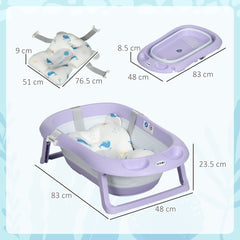 ZONEKIZ Foldable Baby Bathtub, with Non-Slip Support Legs, Cushion Pad, Shower Holder - Purple