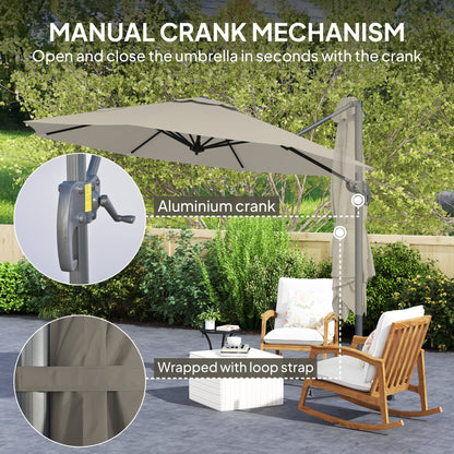 Outsunny 3 x 3(m) Cantilever Parasol with Cross Base, Garden Umbrella with 360√Ç¬∞ Rotation, Crank Handle and Tilt for Outdoor, Light Grey
