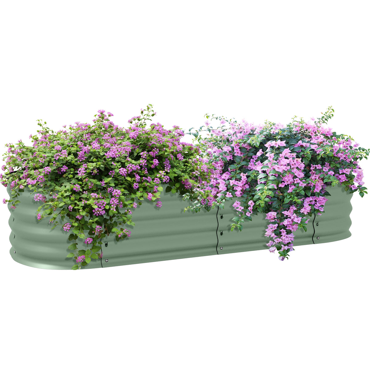 Outsunny Galvanised Raised Garden Bed, Metal Planter Box with Safety Edging, for Flowers, Herbs, Succulents, Green