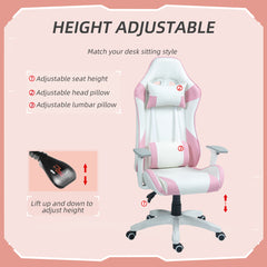 HOMCOM Faux Leather Colour Block Gaming Chair, with 135√Ç¬∞ Reclining Back - Pink/White