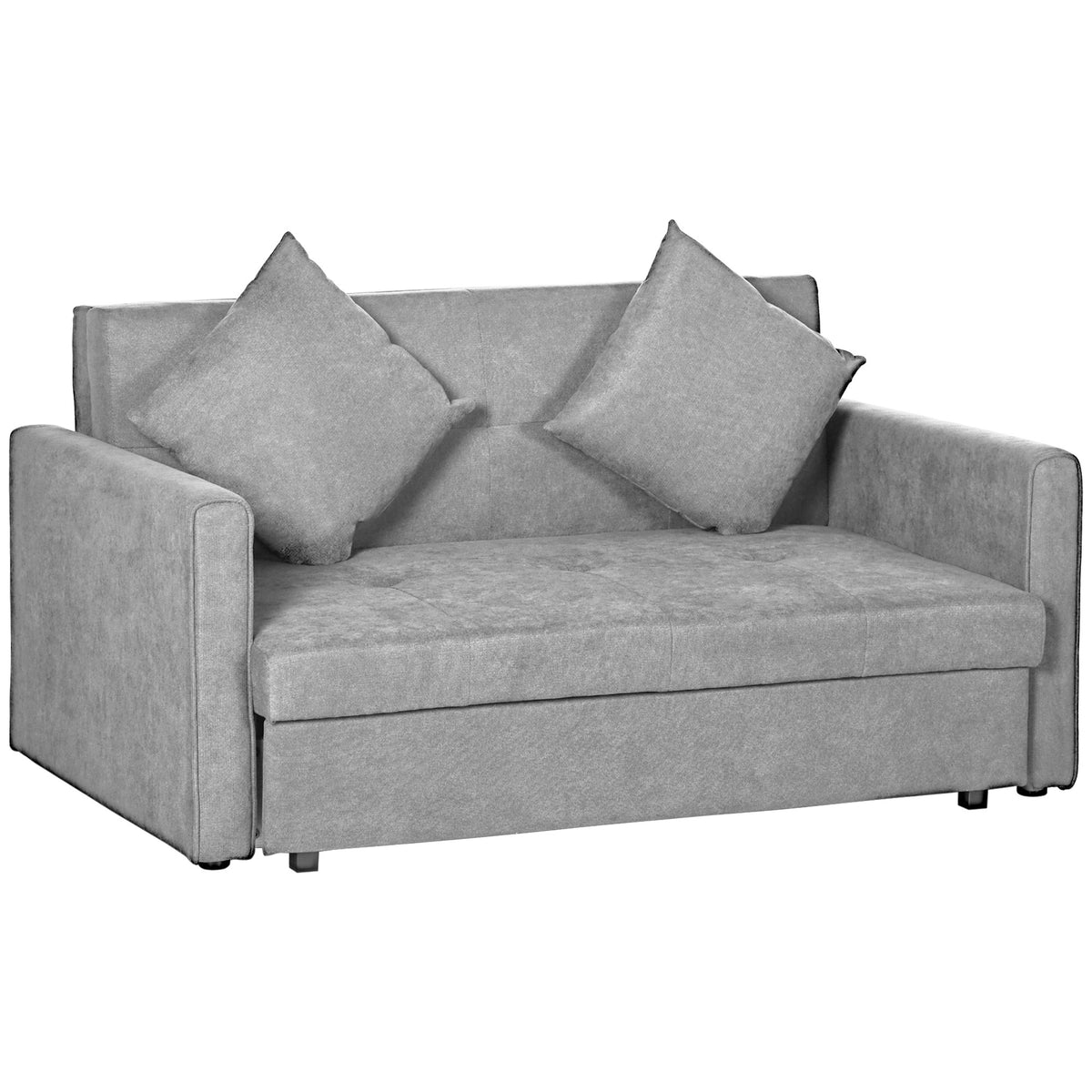 HOMCOM 2 Seater Sofa Bed, Convertible Bed Settee, Modern Fabric Loveseat Sofa Couch with 2 Cushions, Hidden Storage for Living Room, Guest Room, Light Grey