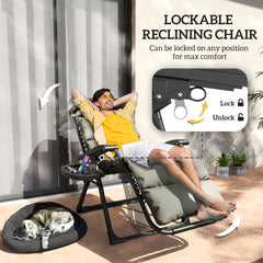 Outsunny Set of Two Reclining Sun Loungers, with Cushion - Grey