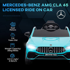 AIYAPLAY Mercedes-Benz AMG CLA 45 Licensed 12V Kids Electric Car Ride on Car w/ Remote, Suspension Lights Music Horn - Light Blue