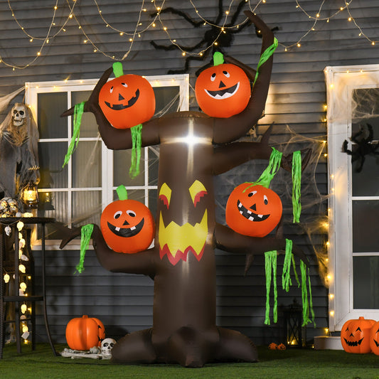 HOMCOM 2.4m Halloween Inflatable Ghost Tree with 4 Pumpkins 2 Build-in LEDs, Blow Up Inflatables for Halloween Party Yard Lawn Outdoor Indoor Decoration