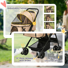 عربة أطفال PawHut Pet Stroller قابلة للطي للسفر للكلاب والقطط مع سلة فرامل بمقبض قابل للعكس