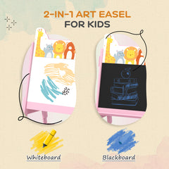 AIYAPLAY 2 in 1 Kids Easel with Whiteboard, Chalkboard, Storage Boxes, for Ages 3-8 Years, Pink