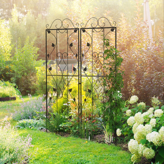 Outsunny Metal Trellis Set of 2, Garden Trellis for Climbing Plants Support Frames, Leaf Design