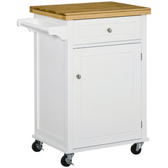 HOMCOM Kitchen Cart Storage Trolley Wooden Cabinet with Drawer Cupboard Towel Rail White