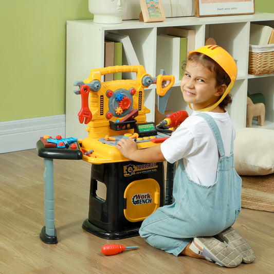 AIYAPLAY 102-Piece Kids Tool Bench with Electric Drill, Storage for Ages 3-6 Years, Yellow