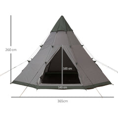 Outsunny 6 Men Tipi Tent with Carry Bag - Grey