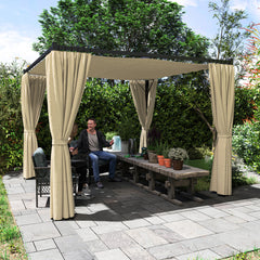 Outsunny 3 x 3(m) Retractable Pergola, Garden Gazebo Shelter with Curtains, for Grill, Patio, Deck, Khaki