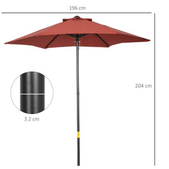 Outsunny 2m Garden Parasol Umbrella, Outdoor Sun Shade with 6 Sturdy Ribs for Balcony, Bench, Garden, Wine Red