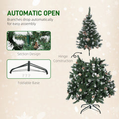 HOMCOM 5FT Artificial Christmas Tree with Pine Cones, Holiday Home Xmas Decoration Automatic Open, Green