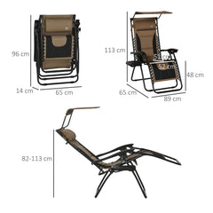 Outsunny Zero Gravity Lounger Chair, Folding Reclining Patio Chair with Shade Cover, Padded Seat, Cup Holder, Soft Cushion and Headrest for Poolside, Camping, Coffee