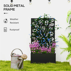 Outsunny Outdoor Metal Planter, with Back Trellis - Black