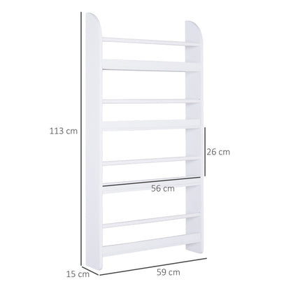 HOMCOM Hanging Wall File Holder, 4 Tier Desk Tidy Organiser, Paper Document Magazine Storage Rack with Wooden Baffles for Office Home, Accessories Supplies, White