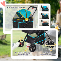 PawHut Dog Pram Dog Stroller Pet Pushchair Foldable with Brake, Cupholder, Safety Leash, for Miniature Dogs