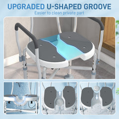 HOMCOM Shower Chair with Upgraded U-shaped Seat and Reinforced Crossbars, Height Adjustable Padded Bath Chair with Non-slip Feet for Elderly Seniors Disabled Handicap, Tool-Free Assembly, Grey