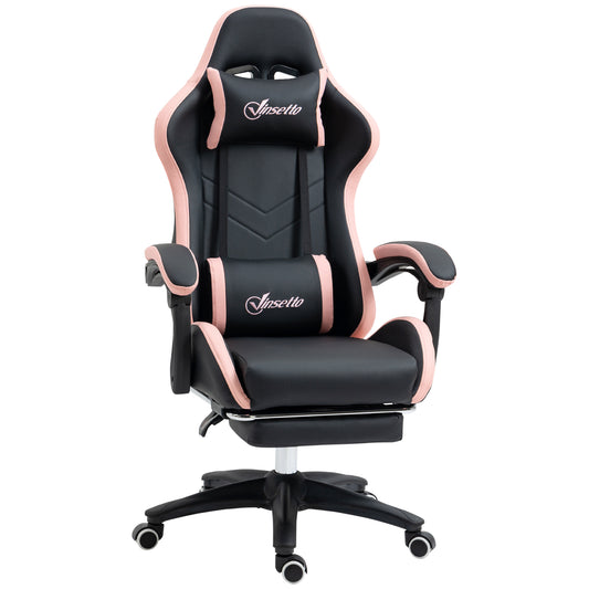 Vinsetto Computer Gaming Chair, PU Leather Desk Chair with Footrest, Swivel Task Chair with 135√Ç¬∞ Reclining Back and Lumbar Support, PC Chair for Adults, Black and Pink