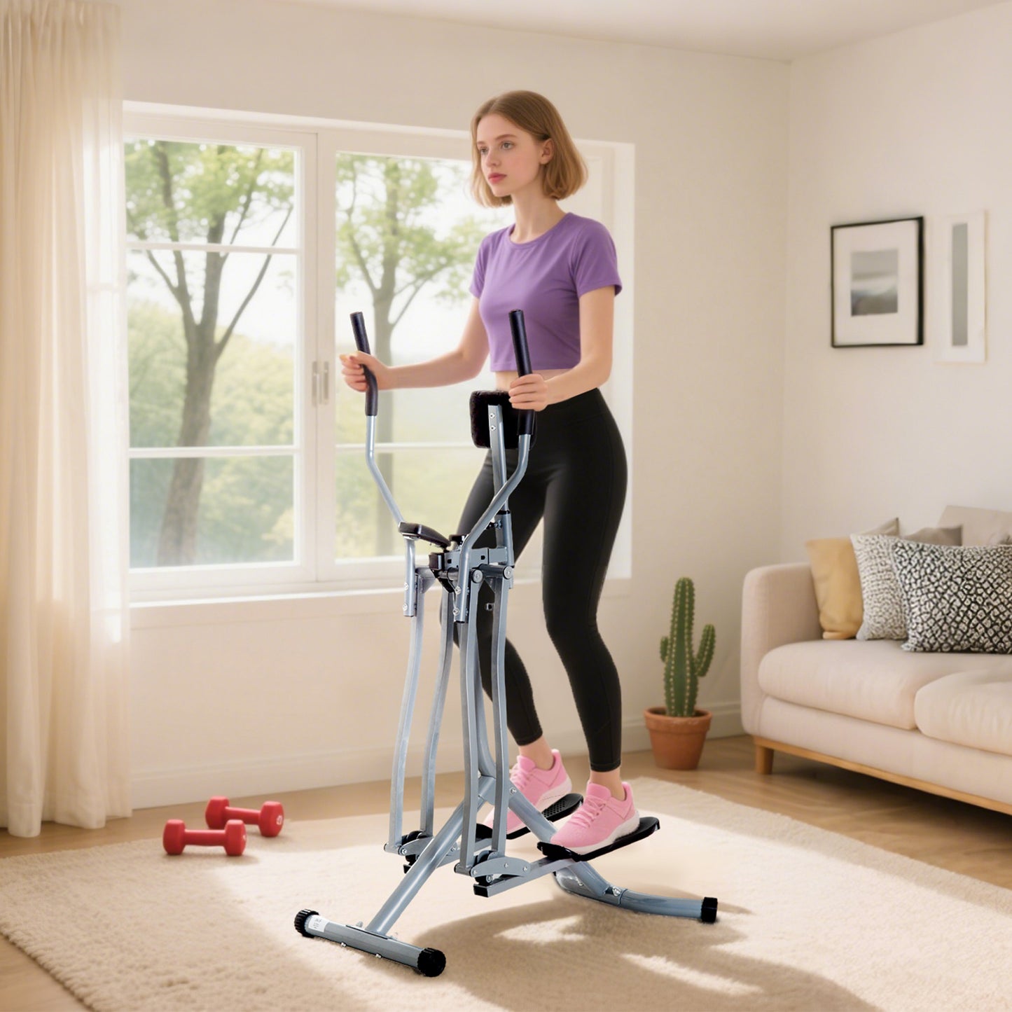 HOMCOM Air Walker Glider, Cross Trainer Fitness Machine, with LCD, for Home Gym, Grey