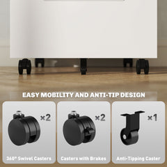 Vinsetto Metal Mobile File Cabinet with Wheels, Lockable 3 Drawer Filing Cabinet for A4, Legal, Letter, Under Desk Office Cabinet with Pre-Assembled Body for Home Office, 39 x 48 x 60 cm, White