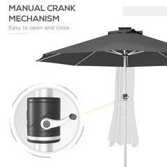 Outsunny 3m Parasol, with Solar-Powered LED Lights - Grey