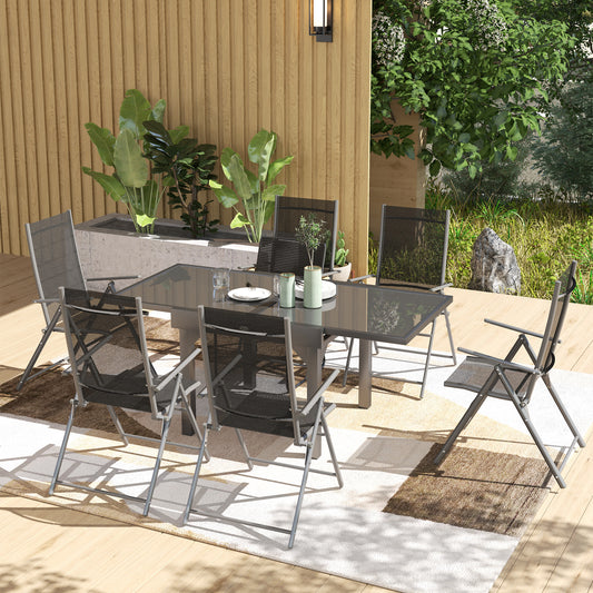 Outsunny 7 Piece Outdoor Dining Set with Extendable Table and 6 Folding Chairs for Patio, Balcony, Deck, Grey