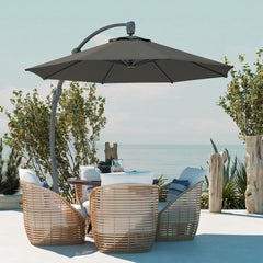 Outsunny 3(m) Garden Cantilever Parasol, Round Overhanging Umbrella with Crank Handle, Cross Base, Aluminium Frame and 360√Ç¬∞ Rotation, Banana Patio Umbrella for Outdoor Sun Shade, Grey