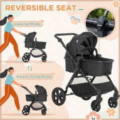 HOMCOM Foldable Baby Stoller, with Reclining Backrest, Adjustable Canopy, for Ages 0-36 Months - Black