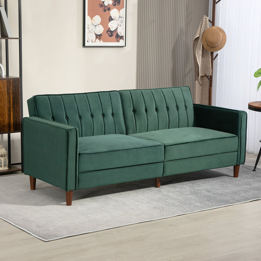 HOMCOM Velvet-Feel Three-Seater Sofa Bed - Green