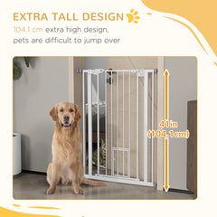 بوابة PawHut Extra Tall Pet Gate، بوابة أمان للكلاب في الأماكن المغلقة، مع فتحة للقطط، إغلاق تلقائي، عرض 74-80 سم - أبيض