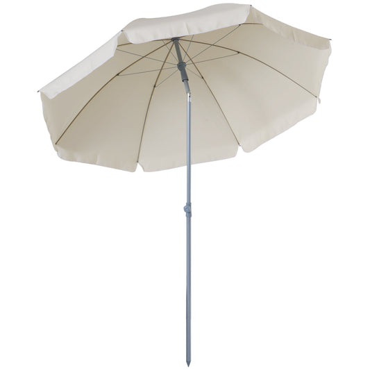 Outsunny 2.2m Beach Umbrella, Portable Parasol with Tilting Function, Outdoor Sunshade Shelter with 8 Ribs, Cream White