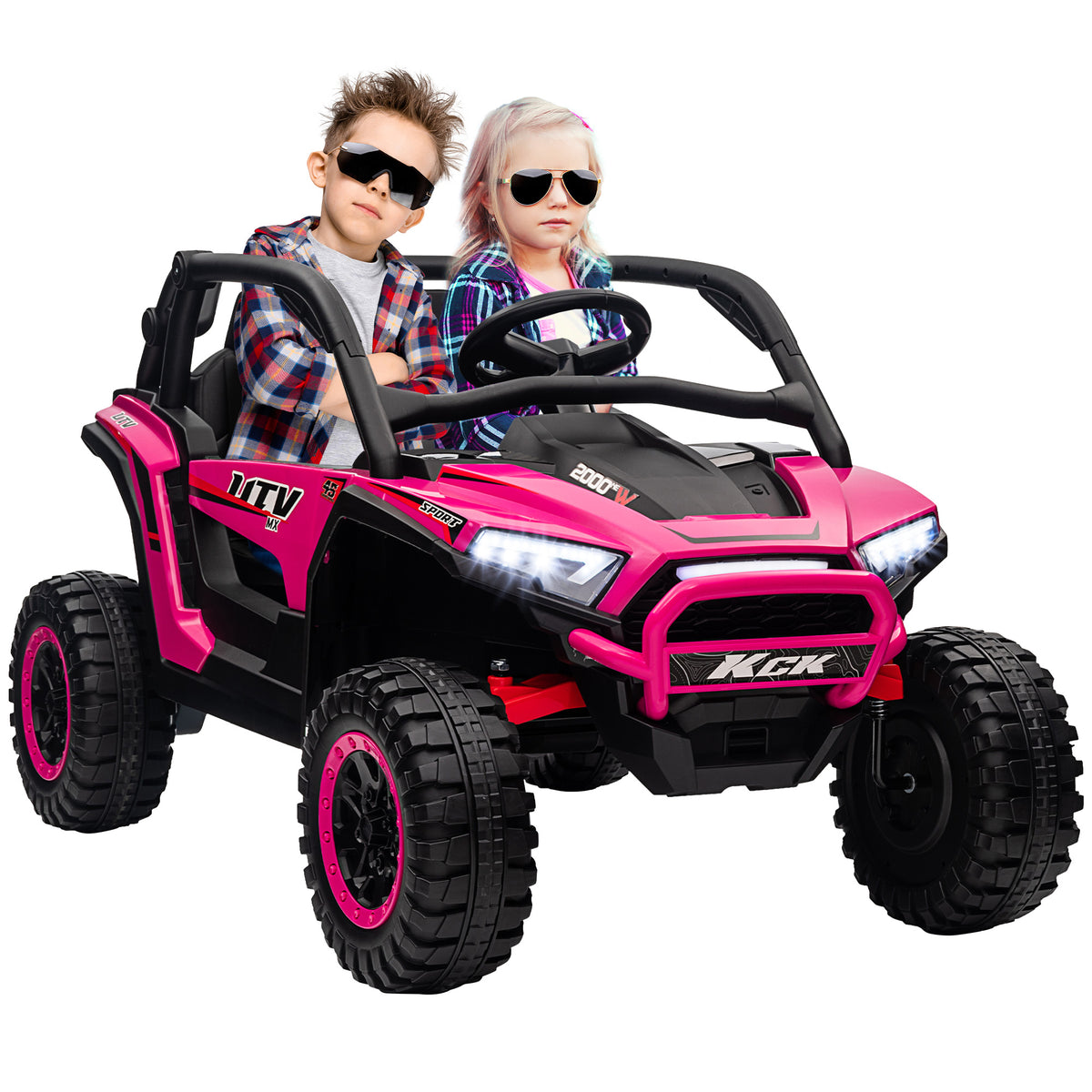 AIYAPLAY 2 Seater 24V 7AH Ride on Truck, Battery Powered Electric Ride On Car w/ Remote, Suspension, 3 Speeds - Pink