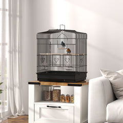 PawHut Large Metal Bird Cage with Perches, Food Bowls, Swing for Budgie, Parakeet, 46.5 x 36 x 59cm, Black