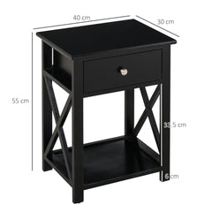 HOMCOM End Table, Sofa Side Table with Drawer X Bar Bottom Storage Shelf, Nightstand Bedside Table for Bedroom or Living Room Black