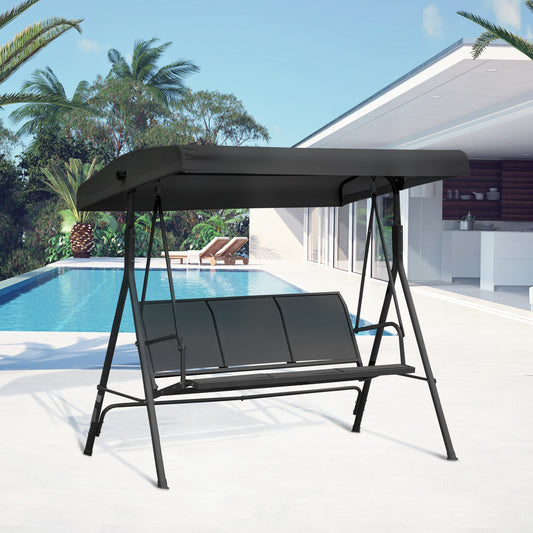 Outsunny Three-Seater Garden Swing Chair, with Canopy - Black