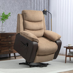 HOMCOM Power Lift Recliner Chair for Elderly, Patchwork Design Oversized Electric Riser and Recliner Armchair for Living Room with Remote Control, USB Port and 2 Side Pockets, Brown