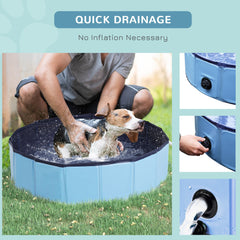 PawHut Foldable Dog Paddling Pool Pet Cat Swimming Pool Indoor/Outdoor Collapsible Summer Bathing Tub Shower Tub Puppy Washer (â80 √É‚Äî 20H cm, Blue)