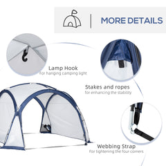 Outsunny Dome Tent for 6-8 Person, Camping Tent with 4 Zipped Mesh Doors, Removable Oxford Cloth, Lamp Hook, Portable Carry Bag, White and Blue