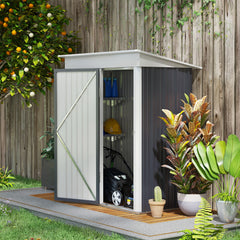 Outsunny Metal Garden Shed, Outdoor Lean-to Shed for Tool Motor Bike, with Adjustable Shelf, Lock, Gloves, 5'x3'x6', Dark Grey