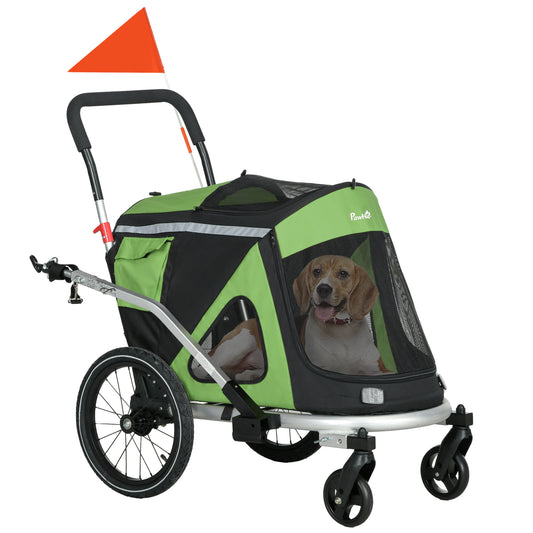 PawHut 2 in 1 Aluminium Foldable Dog Bike Trailer, Pet Stroller, for Medium Dogs - Green