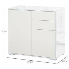 HOMCOM High Gloss Frame Sideboard, Push-Open Design with 2 Drawer for Living Room, Bedroom, 74H x 79W x 36Dcm, White